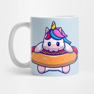 Cute Unicorn Eating Hotdog Cartoon Mug